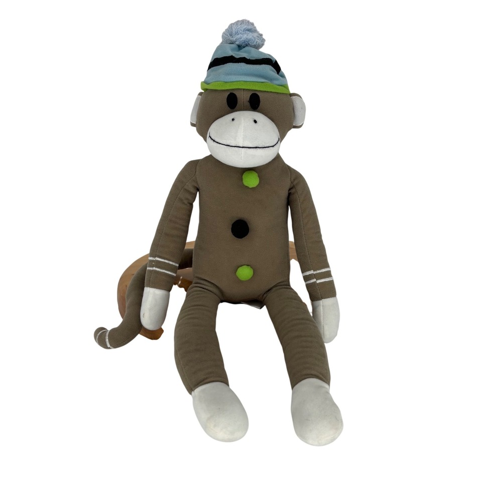 Jumping Beans Monkey Plush Kids Brown Blue Green Hat Winter Stuffed Animal 22"